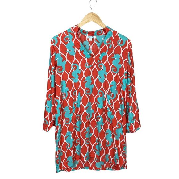 Escapada Seahorse Print Tunic Top Beach Cover Up Size Small - Picture 1 of 6